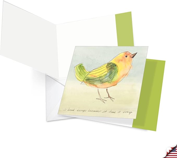 The Best Card Company - 12 Beautiful Blank Note Cards Bulk (4 x 5.12 Inch) (4 Designs, 3 Each) - Watercolor Tweets MQ4633OCB-B3x4