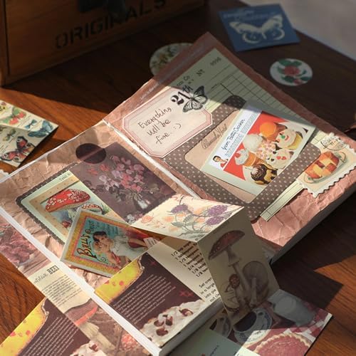 Vintage Scrapbooking Supplies Kit, 155pcs Bullet Junk Journal Kit with Journaling Supplies Aesthetic Scrapbook Paper A6 Grid Notebook, Scrapbook Kit, Craft DIY Gift for Adults, Sunset Theme, Orange - Image 4