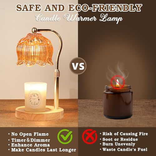 Funistree Flower Candle Warmer Lamp with Timer, Dimmable Candle Lamp Warmer, Christmas Birthday Gifts for Women Mom Her, Housewarming Home Decor, Lotus Wax Warmer for Yankee Candles - Warm Amber - Image 6
