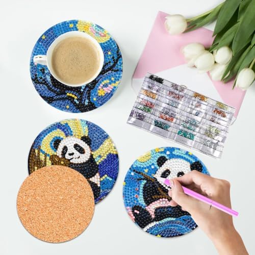 Leatrice 8 Pcs Diamond Art Coasters Small Diamond Painting Kits for Adults - Image 5