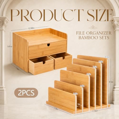 Gilprop 2 Pcs Bamboo Desk Organizer and Desk File Mail Organizer Countertop - Image 2