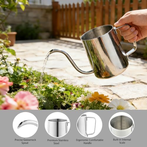 Small Watering Can, OLULU 12oz (350ml) Stainless Steel Indoor Watering Can with Long Spout, Mini Watering Can for Houseplants, Desk & Home Plants - Image 3