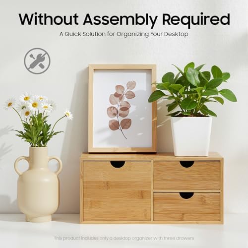 Bamboo Desk Organizer, 3 Drawer Countertop Storage Box for Office - Image 3