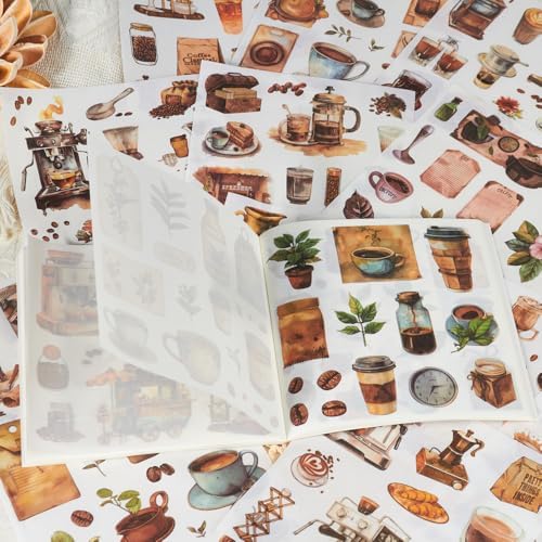 558pcs Coffee Journal Stickers, Ephemera for Junk Journaling Supplies, 50 Sheets Pre-Cut Washi Scrapbook Sticker Book for Scrapbooking, Bujo, Collage, Planners, DIY Art Crafts - Image 6