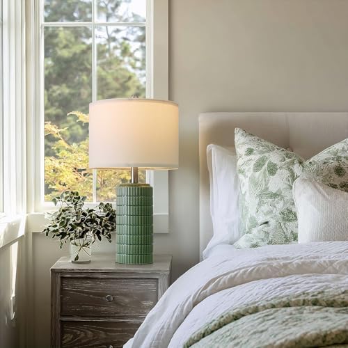PoKat 23" Dark Green Ceramic Table Lamps Set of 2, Modern Table Lamps for Living Room, Farmhouse Lamps for Bedroom Night Stands, Traditional Nightstand Desk Decor Lamps - Image 4