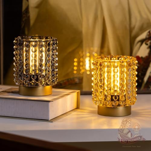 Battery Operated Lamp Timer, Small Cordless Lamp Decorative, Yellow - Image 4