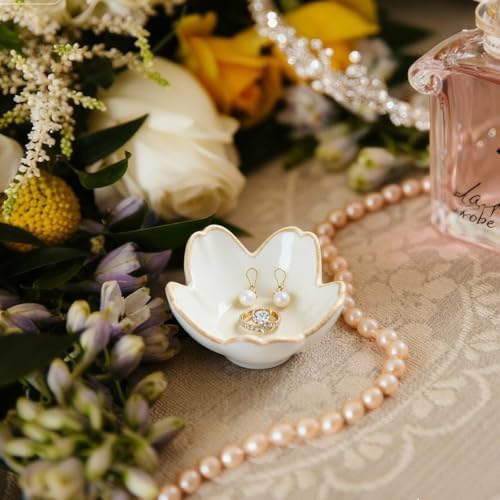 Pearl White Flower Ceramic Ring Holder Jewelry Dish Tray Trinket Bowl - Image 5