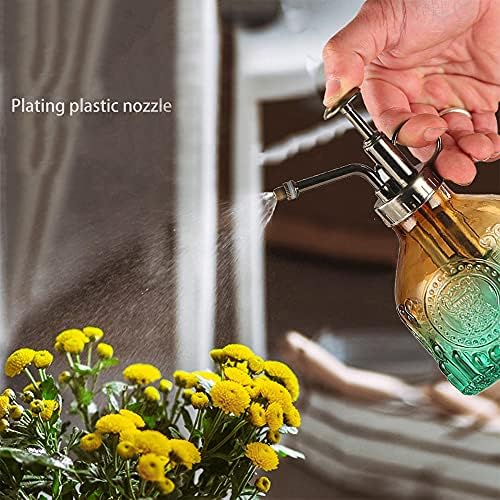 Glass Plant Mister Spray Bottle Indoor Watering Can 6.4inch Tall with Bronze Plastic Top Pump Vintage Small Plant for Outdoor Garden Succulent Flower - Image 2