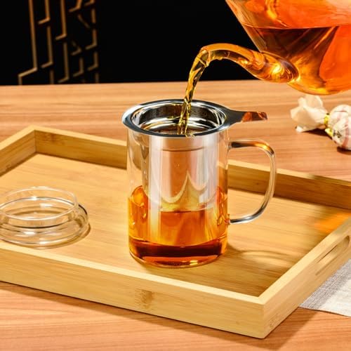 PARACITY Tea Cup, Borosilicate Clear Tea Mug with Removable Stainless Steel Infuser and Lid, Tea Cup 15oz/450ml Stove Safe, Glass Teas Cups for Loose Tea, Gift for Family and Friends (Pack of 2) - Image 3