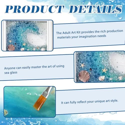 CIYOJA DIY Mosaic Kit for Adults – Complete Glass Mosaic Craft Kit with Sea Glass, Resin, Frame – Easy Resin & Stained Art Starter Set for Beginners & Adult Creative Projects (Wave Design) - Image 3
