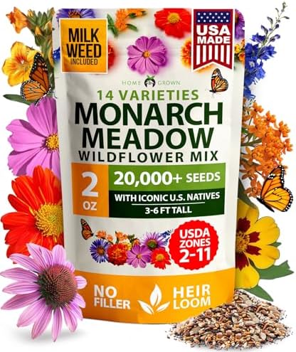 HOME GROWN Monarch Butterfly Wildflower Mix Seeds, 20,000+ Seeds, 2 oz by HOMEGROWN