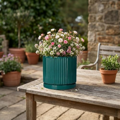 Ceramic Planter, 6 Inch Pots for Plants with Tray, Blackish Green - Image 6