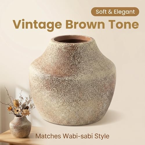 Rustic Vintage BrownTerracotta Pot, 5.3 Inch Aged Ceramic Vase for Dried/Fresh Flowers, Handcrafted Round Planter for Farmhouse, Boho Home Decor, Living Room, Entryway, Airbnb Styling - Image 3