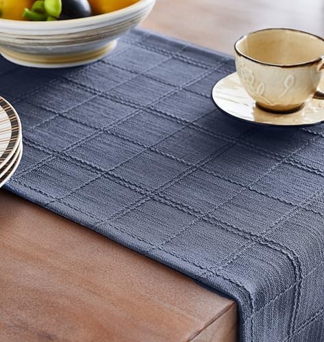 ZeeMart Linen Checked Farmhouse Table Runner, 13x36 Inches Blue - Image 5