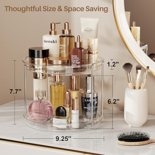 LAMU 2 Tier Lazy Susan Turntable Organizer 9.25'' Rotating Spice Rack Organization for Cabinet, Kitchen, Pantry, Countertop, Bathroom, Vanity, Medicine Cabinet Organizer, Clear - Image 4