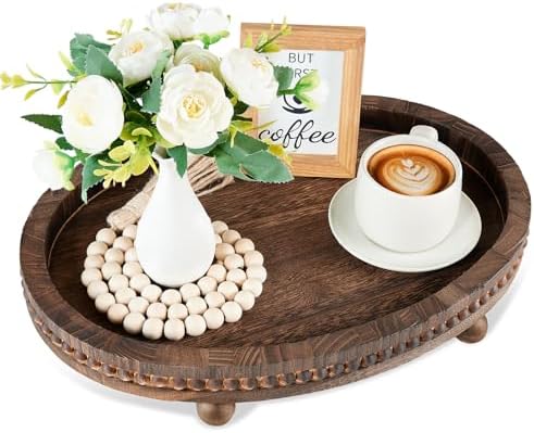 HouseJoy Decorative Tray for Coffee Table, 16×11.8in Wood Beaded Decor Tray by HouseJoy