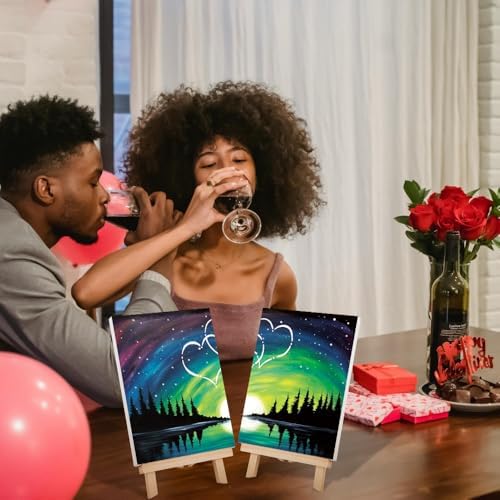 VOCHIC 2 Pack Sip and Paint Kit, Pre Drawn Canvas for Painting for Adults, Starry Sky Heart Couple Date Night Games, Outline Canvas Party Art Set, Paints Brushes Pallets Valentine (8x10) - Image 6