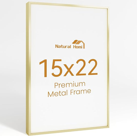 15x22 Aluminum Metal Picture Frame,Tempered Glass Gold Photo Frame 15x22 for Family Photo,Posters,Art,Document to Wall Mount Horizontally or Vertically