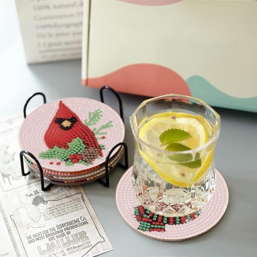 8 Pcs Christmas Diamond Art Coasters Kits with Holder 4x4 Inch - Image 2