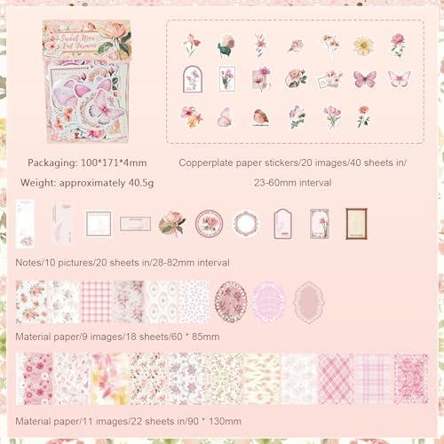 120Pcs Floral Journal Supplies Kit,Vintage Scrapbook Papers Stickers - Image 6