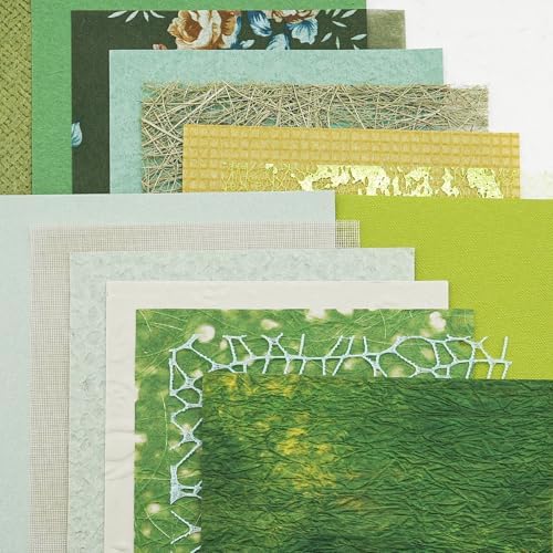 15-Piece Textured Scrapbook Paper & Mesh Fabric Set, Green A5 Sheets - Image 6