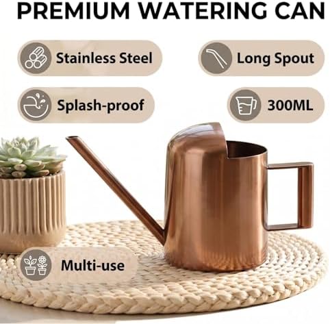 Watering Can 10oz/300ml Stainless Steel Long Spout Semi Open Powder Coated Flower Watering Pot for Garden Family Outdoor - Image 2