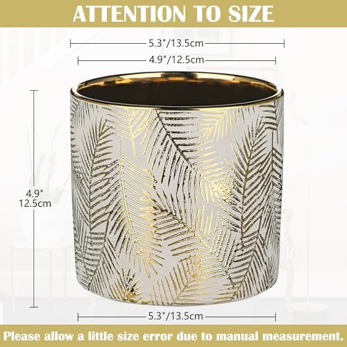 Oairse Small Ceramic Pot for Indoor Plants, 5.3 inch Plant Pot with Drainage Hole Decorative Texture Gold Planter Indoor Outdoor Flower Pots for Succulent Snake Plant Pothos Orchid - Image 2