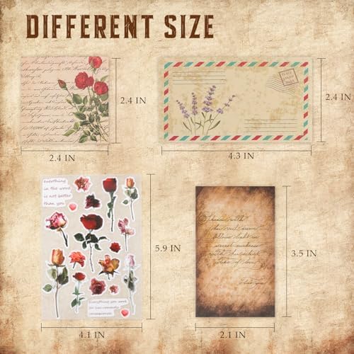 517 Pcs Vintage Scrapbook Paper,Scrapbook Supplies Stickers,Journaling Supplies Include 37 Pcs Flowers Stickers Aesthetic Journal Paper for Planner,Bullet Journaling,Junk Journal - Image 6
