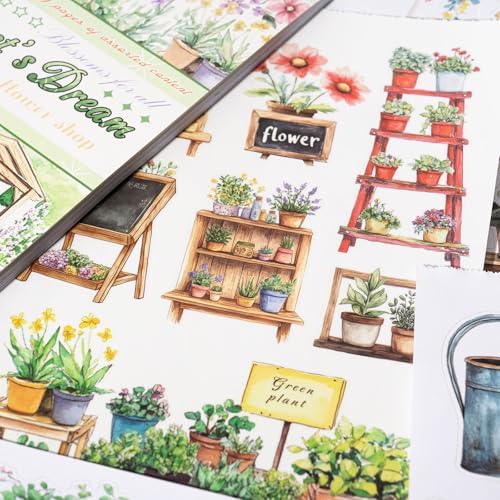 YagCu Flower Journaling Stickers, Floral Scrapbook Sticker, Florist Junk Journal Supplies, Pre-Cut Aesthetic Scrapbooking for Women, Spring Green Decorative Bullet Planner Arts - Image 6