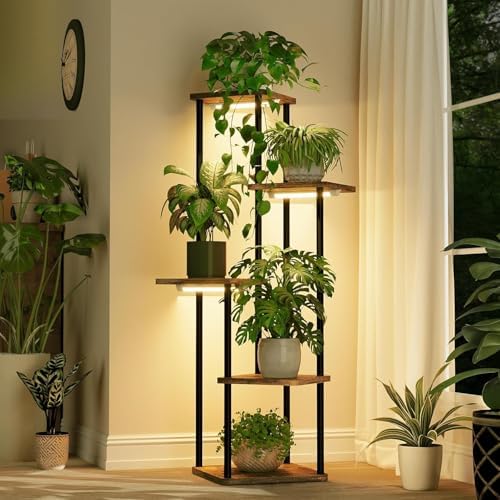 Bamworld Plant Stand Indoor with Grow Light 5 Tier Corner Plant Shelf - Image 3