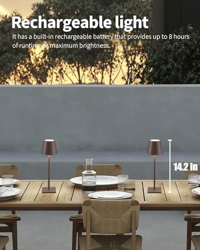 KDG 2 Pack Cordless Brown Table Lamps, Rechargeable Portable LED Desk Lamps - Image 2