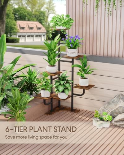 Homsorout Corner Plant Stand Indoor - 6 Tiered Indoor Plant Stand Square Metal Plant Shelf, Plant Organizer for Living Room, Graden, Balcony, Home Decor, Brown - Image 6