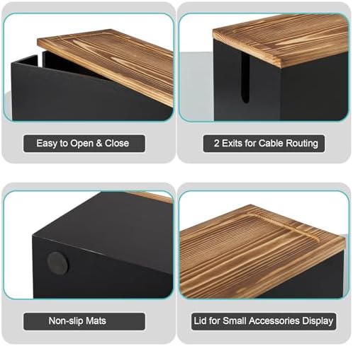 Bivvclaz Large Cable Management Box, Wooden Cord Organizer Box for Desk, Floor, Office to Hide Extension Cords Power Stripes Surge Protectors Chargers Wires, Black - Image 5