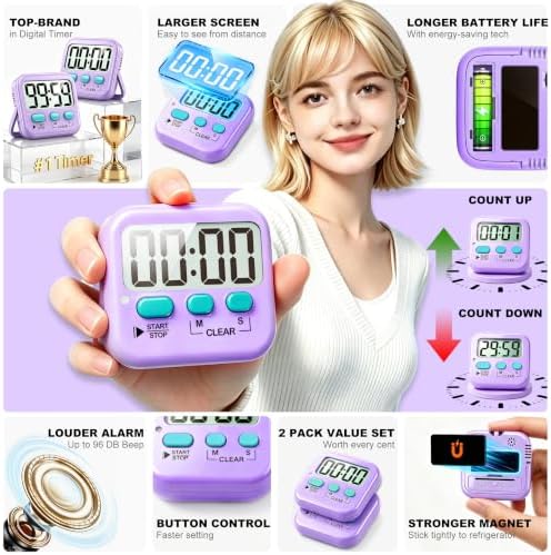 Antonki 2 Pack Digital Timer for Kids Classroom Kitchen Timers for Cooking - Image 4