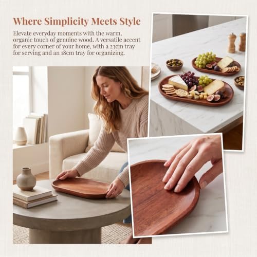 VOSAREA 2PCS Oval Wood Tray Japanese Wooden Tray Set - Image 6