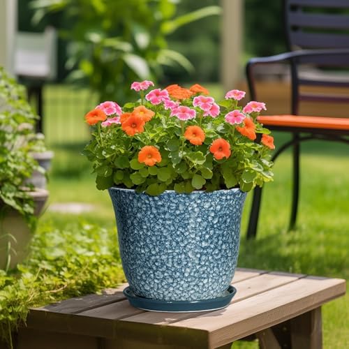 Ceramic Plant Pots - 12 Inch Pots for Plants Indoor Outdoor, Large Round Planter with Drainage Hole and Saucer, Modern Decorative Planters, Garden House Decor, House Warming Gifts, Blue - Image 4