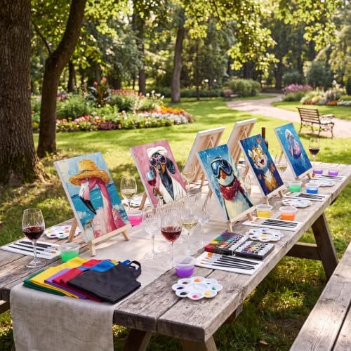 Cholemy 6 Set Paint and Sip Kit for Adults 8"x 10" Pre Drawn Canvas Painting with Wooden Easel Acrylic Paint Wash Cup Brushes Palette Apron for Painting DIY Adult's Date Party Supplies(Cool Animals) - Image 6