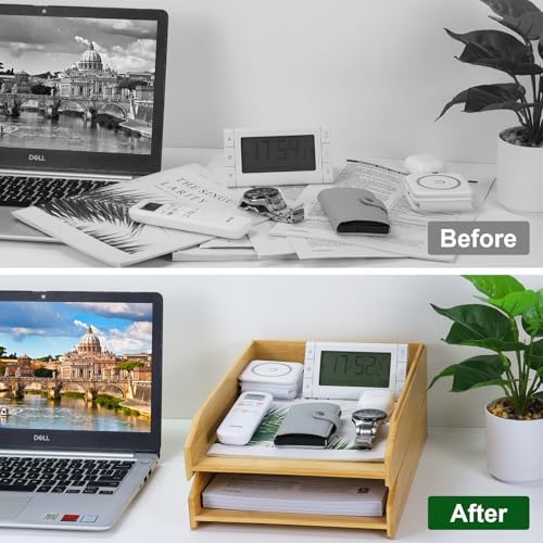 MultiBey A4 Bamboo Stackable Paper Tray 2-Pack - 2-Tier Desk Organizer - Image 5
