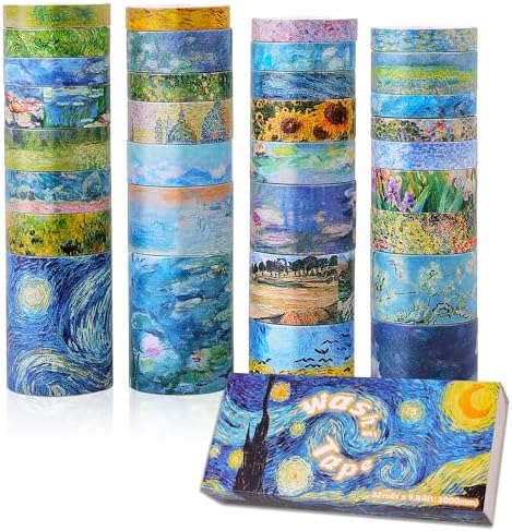 emmoolife 32 Rolls Washi Tape Set, Oil Painting Decorative Masking Tape, Van Gogh Adhesive Tape for Bullet Journal, DIY Crafts Gift, Party Decorations, Junk Journal, School Supplies - Image 2