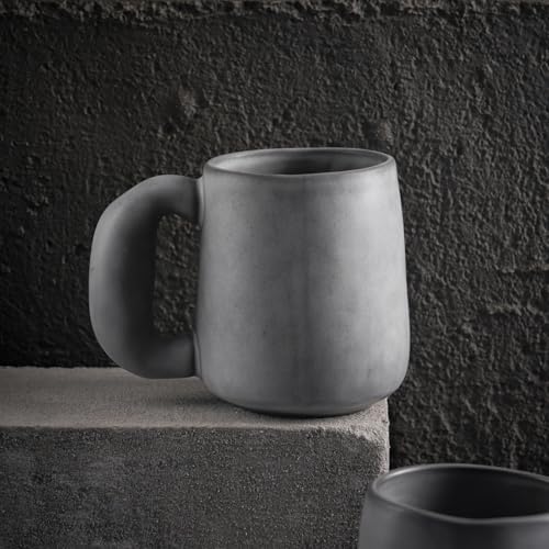 Uaral Ceramic Large Coffee Mugs,Pottery Coffee Mug Set with jumbo handle,Handmade mugs for Coffee,Latte,Milk,Cocoa or Tea,20oz,Set of 2(Dark Gray) - Image 3