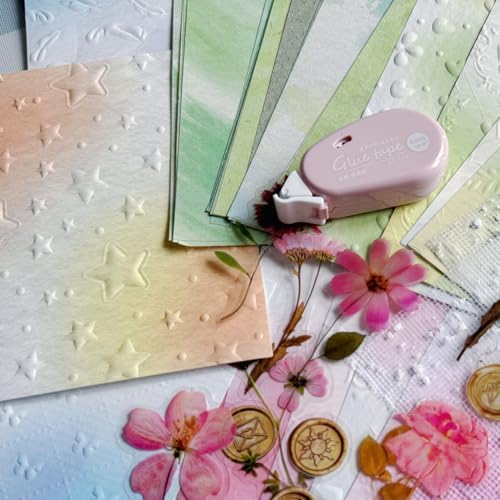 MOLNESO 132pcs Pastel Aesthetic Journal Paper Kit, Embossed Background Papers with Clear Dried Flower Stickers, Mixed Textured Scrapbook Papers for Collage, Junk Journals, Card Making, DIY Crafts by MOLNESO