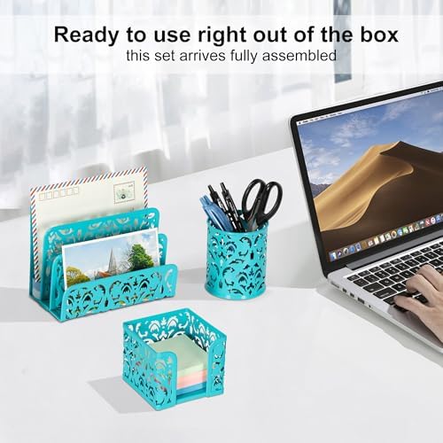 EasyPAG Desk Organizers and Accessories 3 Pieces Office Organizer Set - Pen Holder for Desk, Mail Sorter Countertop and Sticky Note Holder, Dark Teal - Image 6