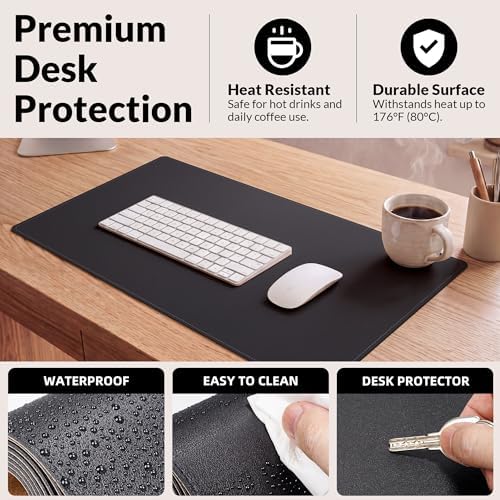 AFIING Desk Mat, Black, 31.5" x 17", Cork Desk Pad Protector - Image 5