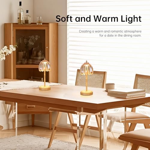 Shenmoyl Tulip Table Lamp with 5200mAh Battery & Touch Control, Small Cordless Table Lamp with 3 Colors, Rechargeable Battery Operated Table Lamps for Bedroom, Desk, Bedside (Amber-Beech Color) - Image 5