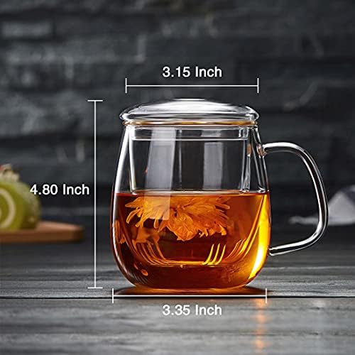 DOPUDO Glass Tea Cup with Infuser and Lid, 17.6oz/520ml Large Borosilicate Teacup,Tea Glass, Clear Mug for Loose Leaf Tea, Blooming Tea, Microwave & Dishwasher Safe - Tea Maker Gift for Birthday. - Image 2