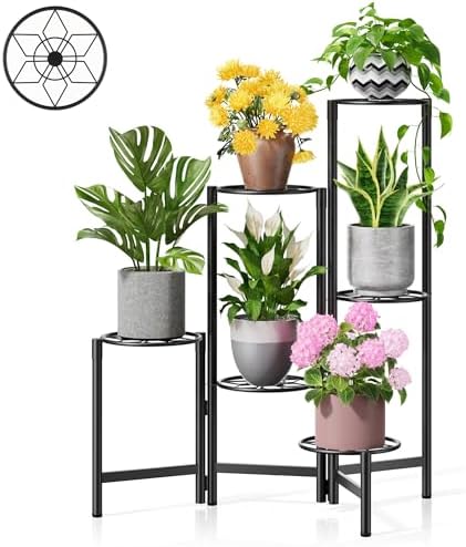 6 Tier Metal Plant Stands Outdoor Indoor, Heavy Duty Flower Pot Holder Potted Display Rack Shelf, Tall Corner Plant Shelf for Patio Garden Balcony Living Room Bedroom -BlackDiamond by Unknown