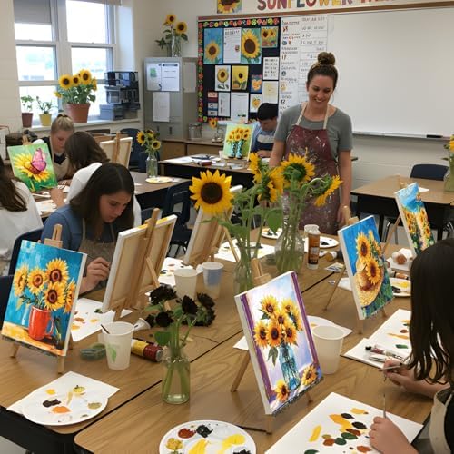 Engrowtic 12 Pcs 8 x 10'' Sunflower Flower Pre Drawn Canvas to Paint Pre Printed Sketched Canvas for Adult Ladies Paint Art Party Favor Board Set for Craft(Bright Style) - Image 6