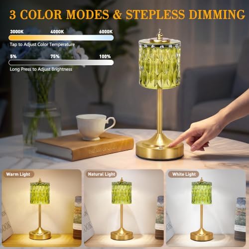Cordless Table Lamp, 5200mAh Rechargeable Green Glass Touch Lamp - Image 2