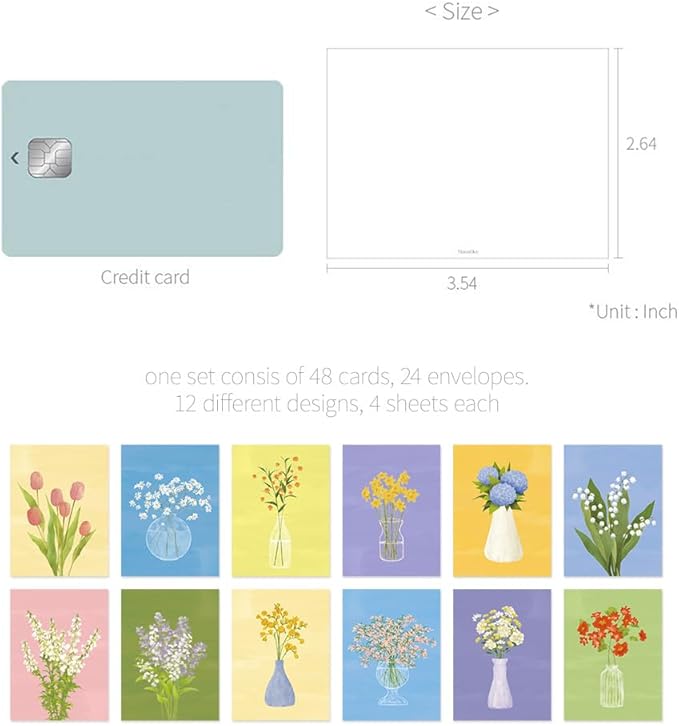 Monolike Day by Day Card, 106 Olivia's Flowers Series.1 - Mix 48 Mini Single cards, 24 envelopes Package