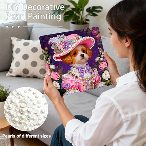 LQCrafK DIY Pearl Art Painting Handcraft Kit for Adults Beginners, Healing Stress-Relieving Home Wall Creative Design Decoration, Framed Painting with Tools-Dog - Image 2